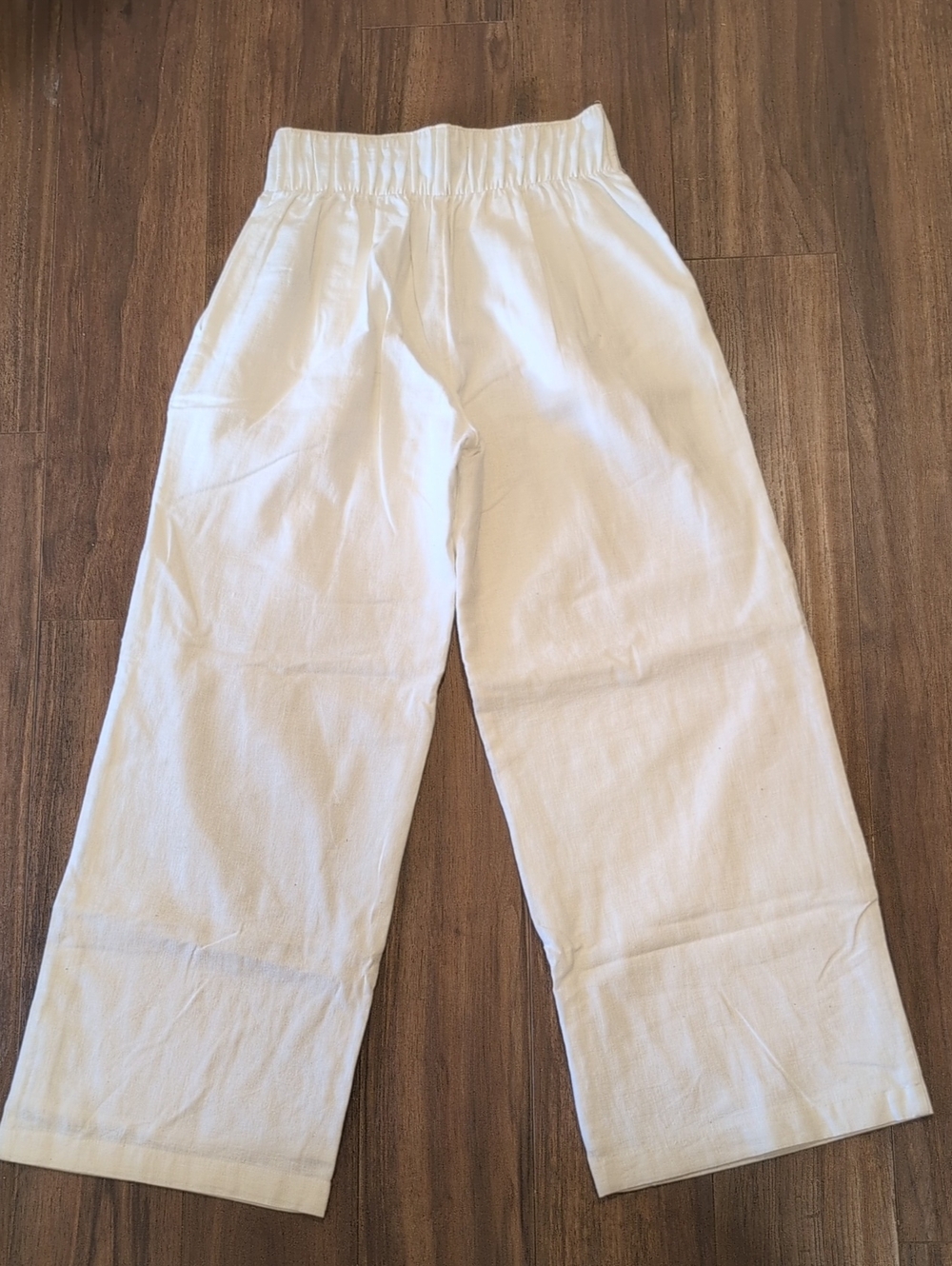 Abercrombie & Fitch Linen White Wide-Leg Women's Pants - Picture 7 of 8